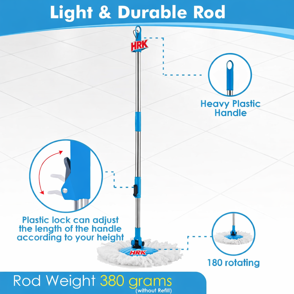 Spin Mop Stick for Floor Cleaning with Microfiber Refill