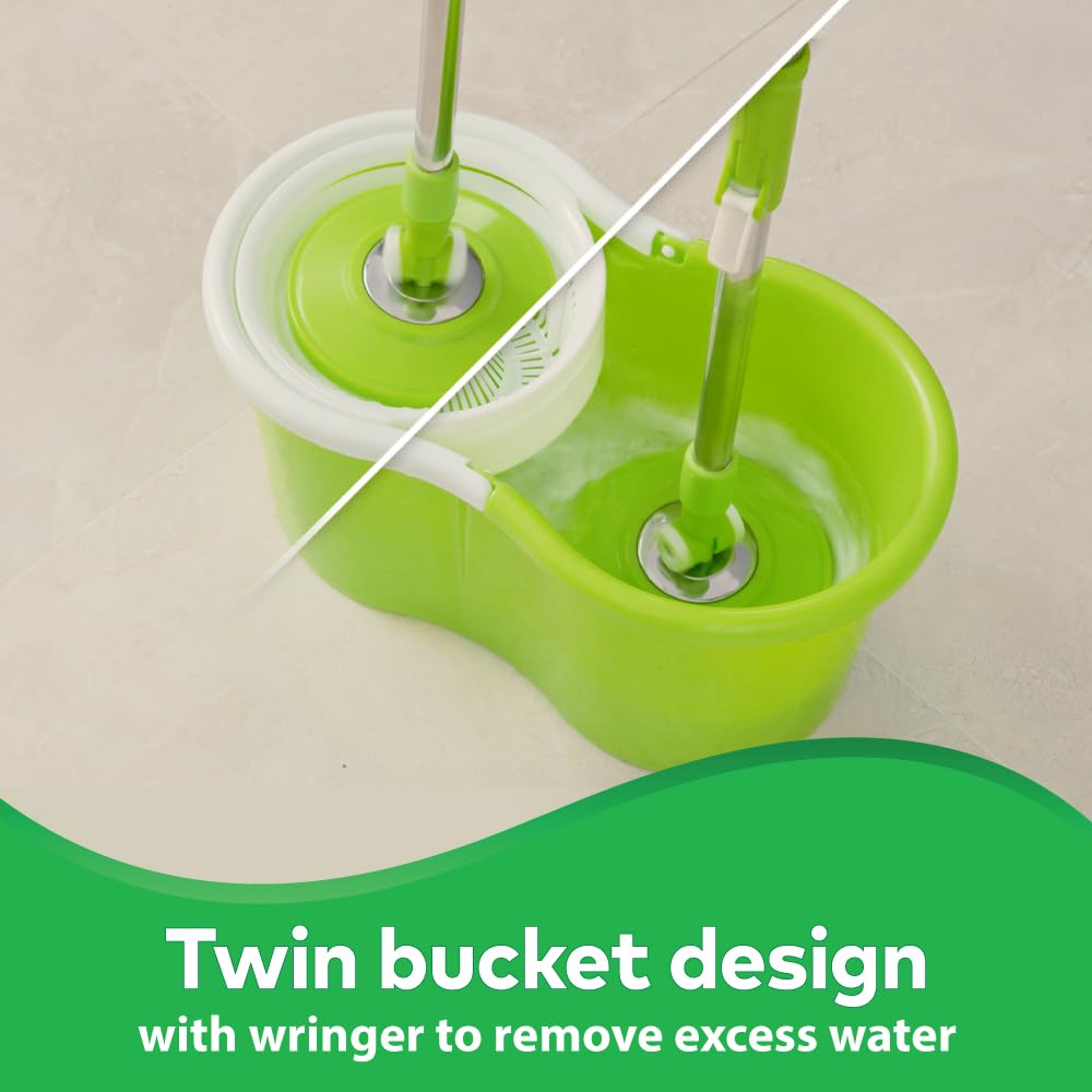 Twin Bucket Spin Mop with Easy Wring & Rinse System