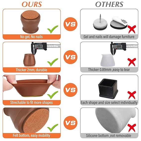 Silicone Chair Leg Caps with Soft Felt