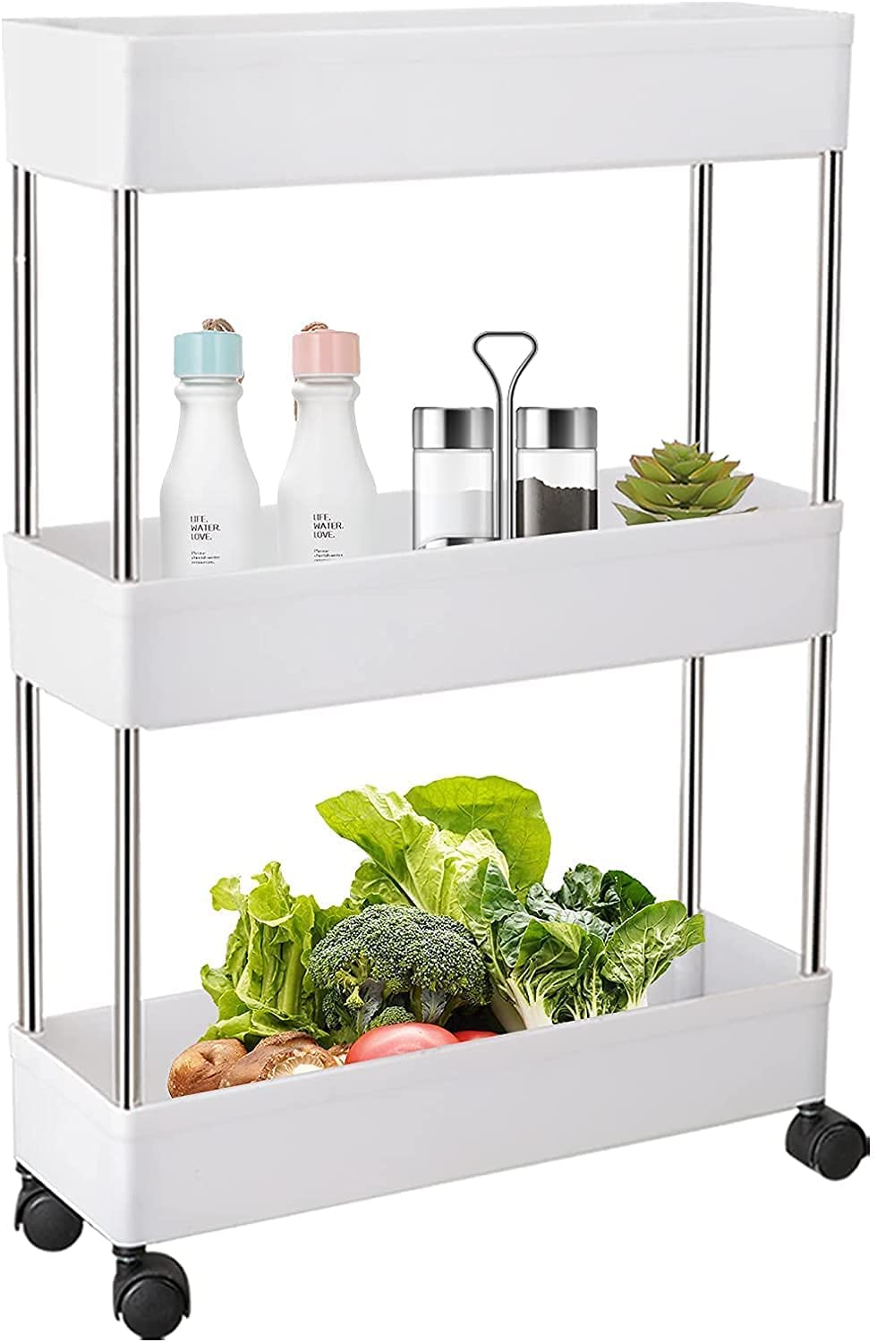 Kitchen Storage Trolley Rack (White; 3 Layer)