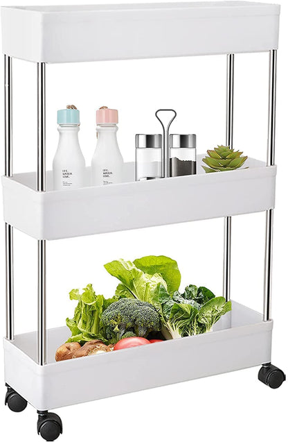 Kitchen Storage Trolley Rack (White; 3 Layer)