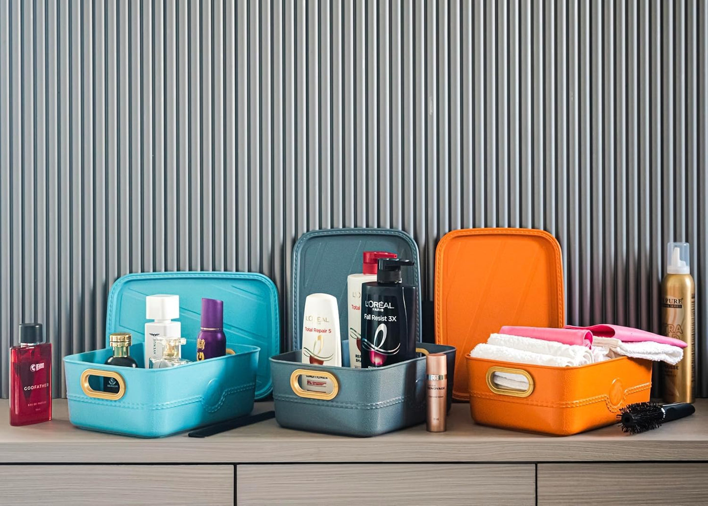 Colorful Storage Baskets With Lid Colorful Plastic Box Storage Organizer (Pack of 3)