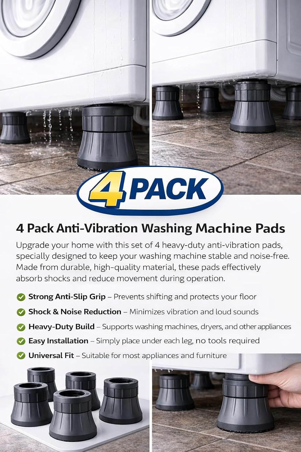 4 Pack Anti-Vibration Pads for Washing Machine