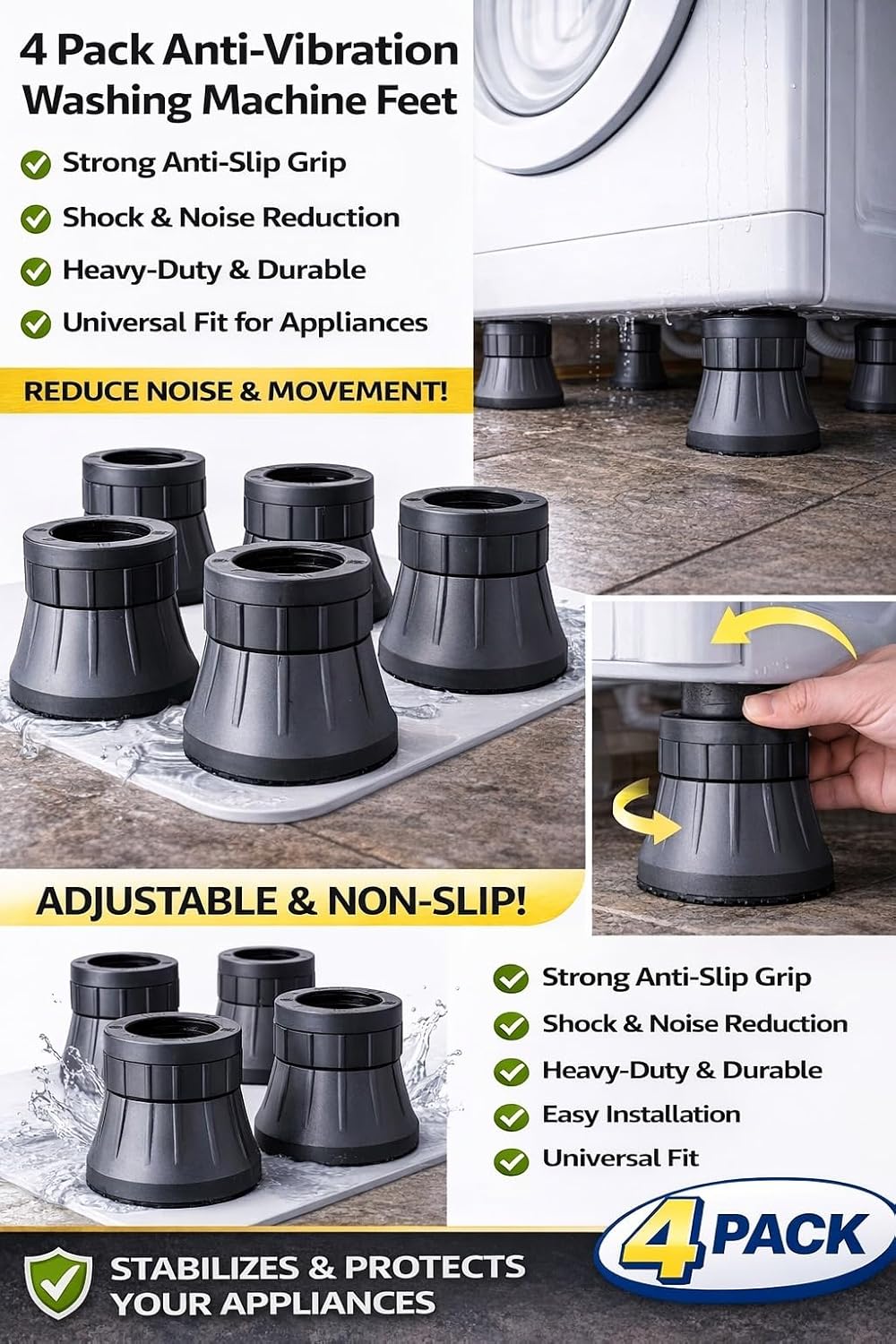 4 Pack Anti-Vibration Pads for Washing Machine
