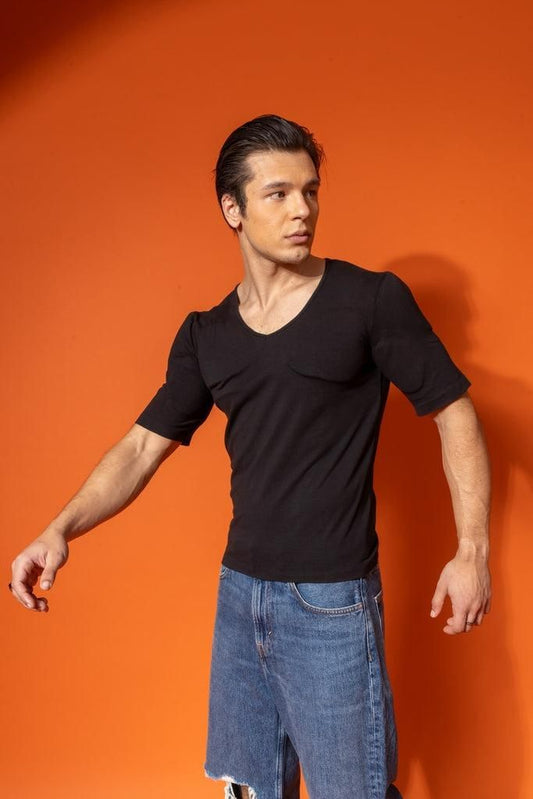 Mens V-Neck Body Shaper Compression T-Shirt