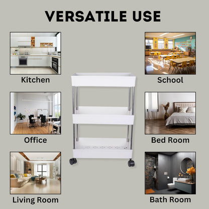 Kitchen Storage Trolley Rack (White; 3 Layer)