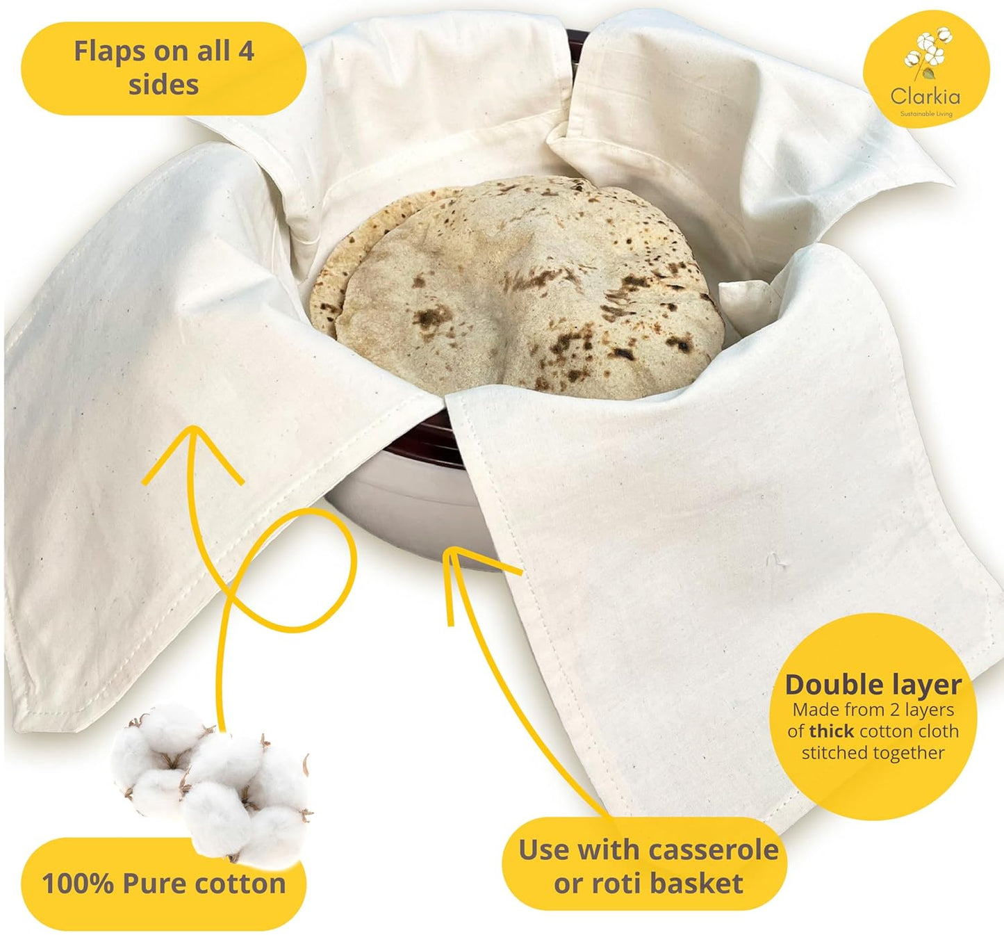 2 Pieces Cotton Double Layer Roti Wrap with Flaps