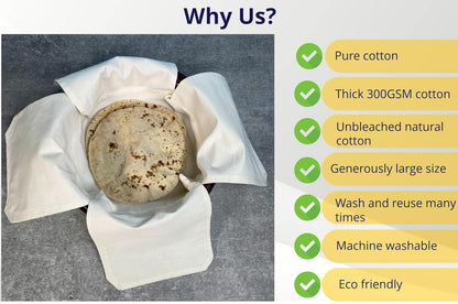 2 Pieces Cotton Double Layer Roti Wrap with Flaps