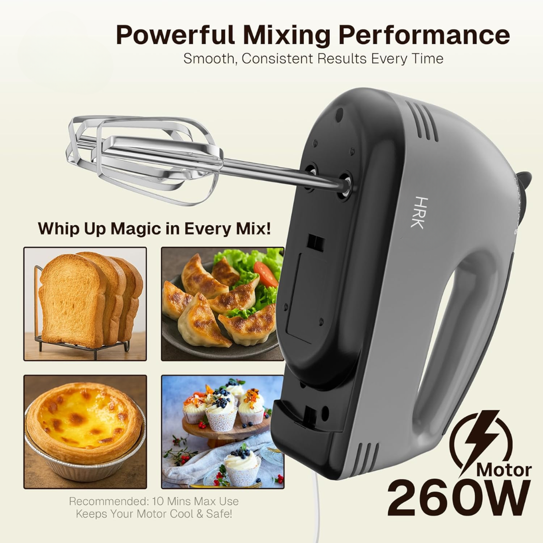 HRK Hand Mixer for Cake Baking 260W | Electric Hand Beater with 7 Speed Control