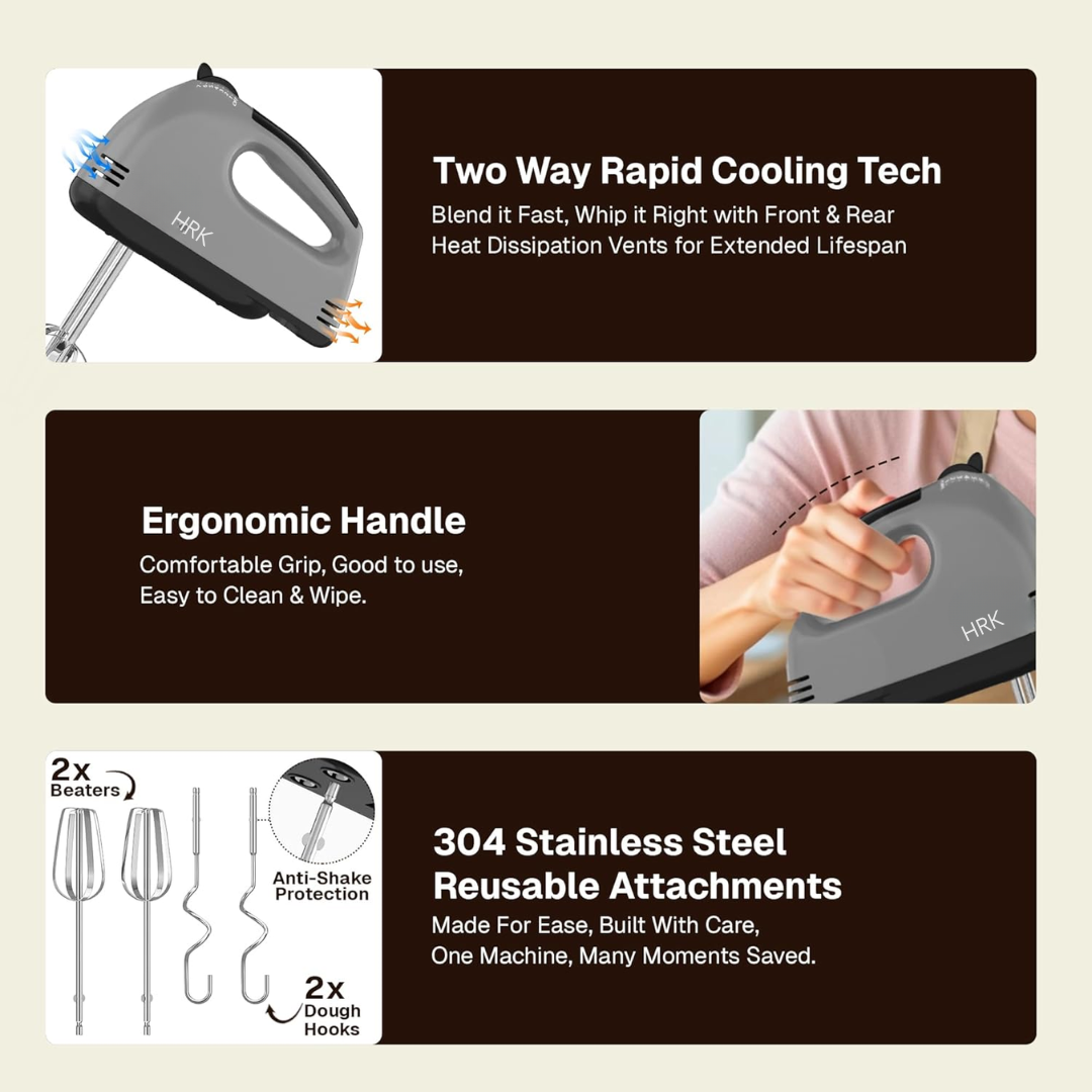 HRK Hand Mixer for Cake Baking 260W | Electric Hand Beater with 7 Speed Control