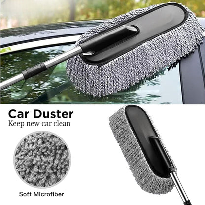Pack of 8 Microfiber Car Duster & Complete Car Cleaning Kit – Brushes, Cloth, Polish, Shampoo & Glass Cleaning Tablets
