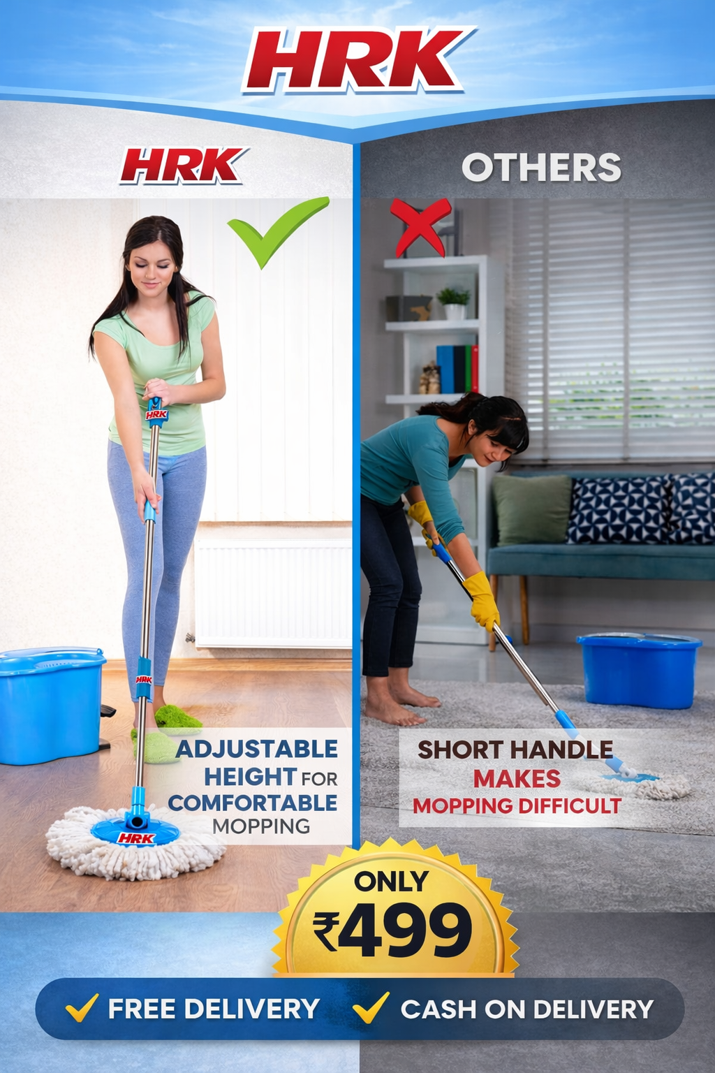 Spin Mop Stick for Floor Cleaning with Microfiber Refill