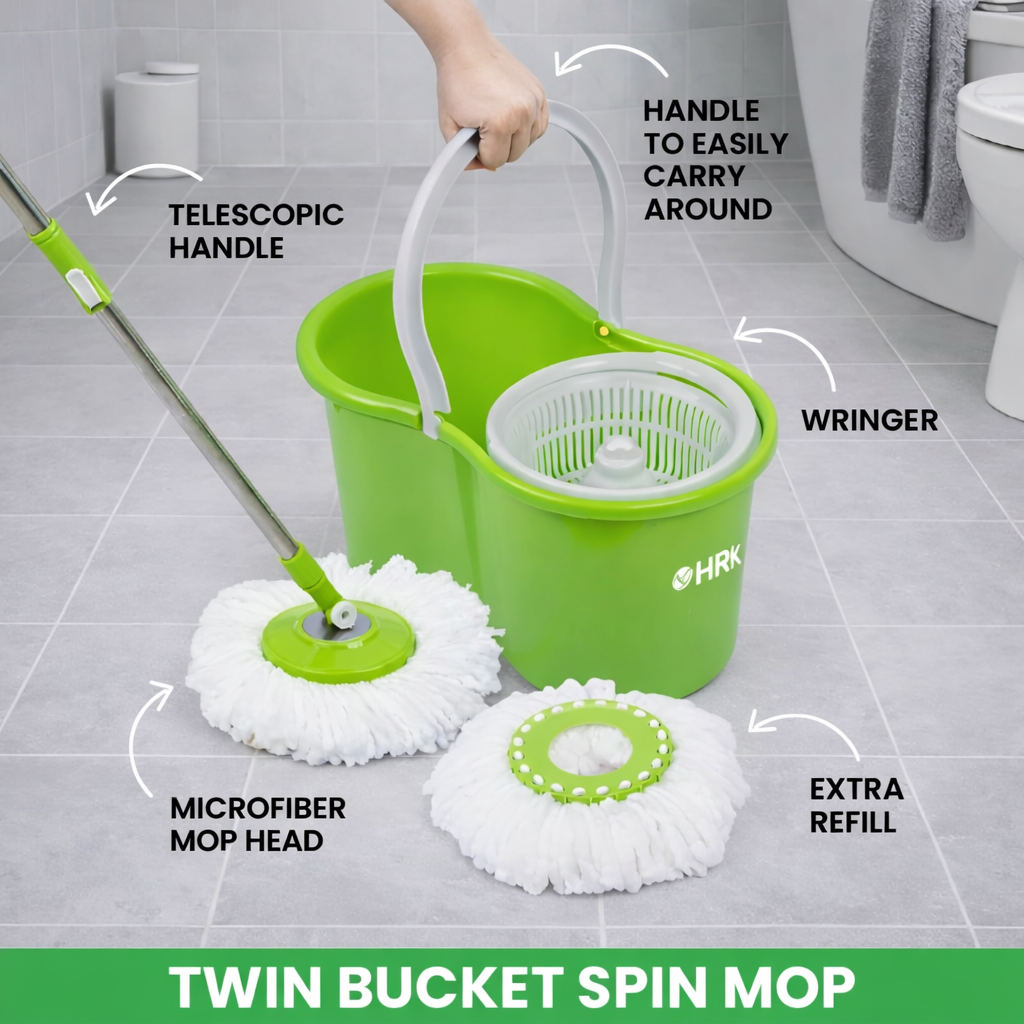 Twin Bucket Spin Mop with Easy Wring & Rinse System