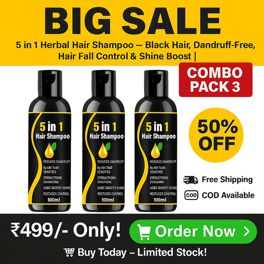 5 in 1 Herbal Hair Shampoo –combo pack 3  Black Hair, Dandruff-Free, Hair Fall Control & Shine Boost