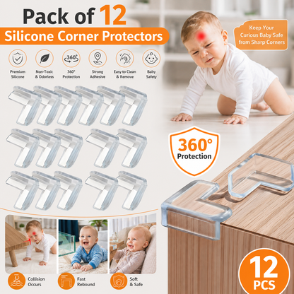 Pack of 12 Silicone Corner Protectors for Baby Proofing